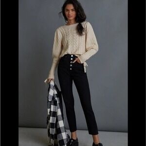 WeWoreWhat The Danielle Crystal Exposed Button High Waist Black Jeans 32 NWT